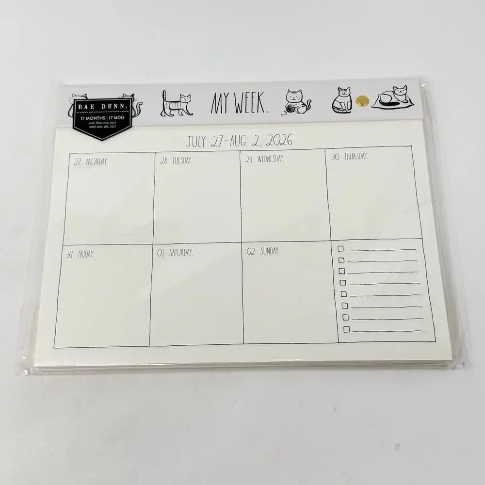 Rae Dunn My Week 17 Month Planner Aug 2026-Dec‎ 2027 Cat Desk Weekly Organizer